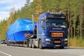 MAN Truck Hauls a Boat as Exceptional Load Royalty Free Stock Photo